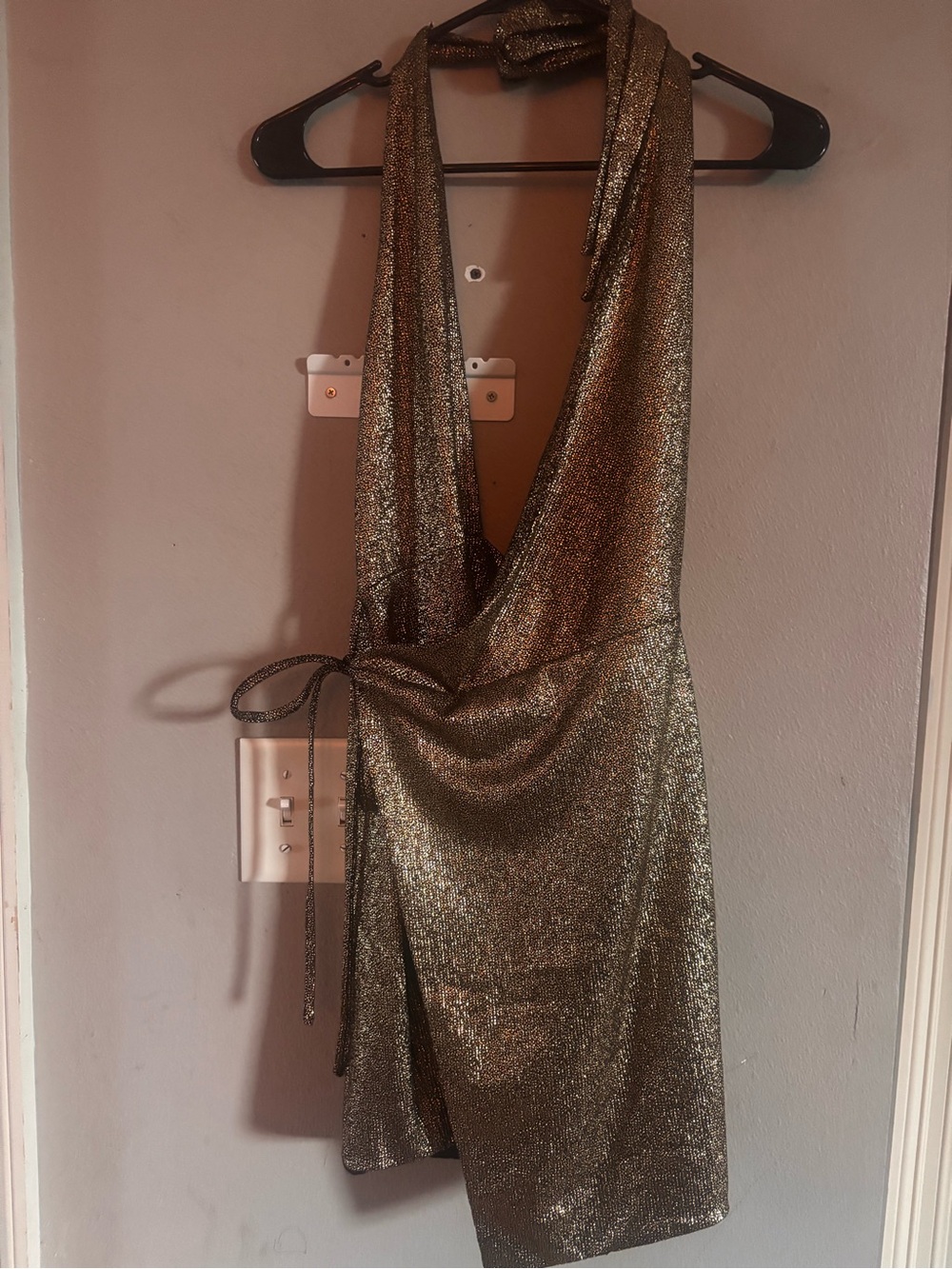 Gold One-Shoulder Halter Dress
